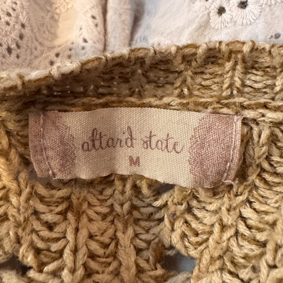 Altar'd State Beige Knit Sweater with white cotton eyelet hem - Picture 3 of 7